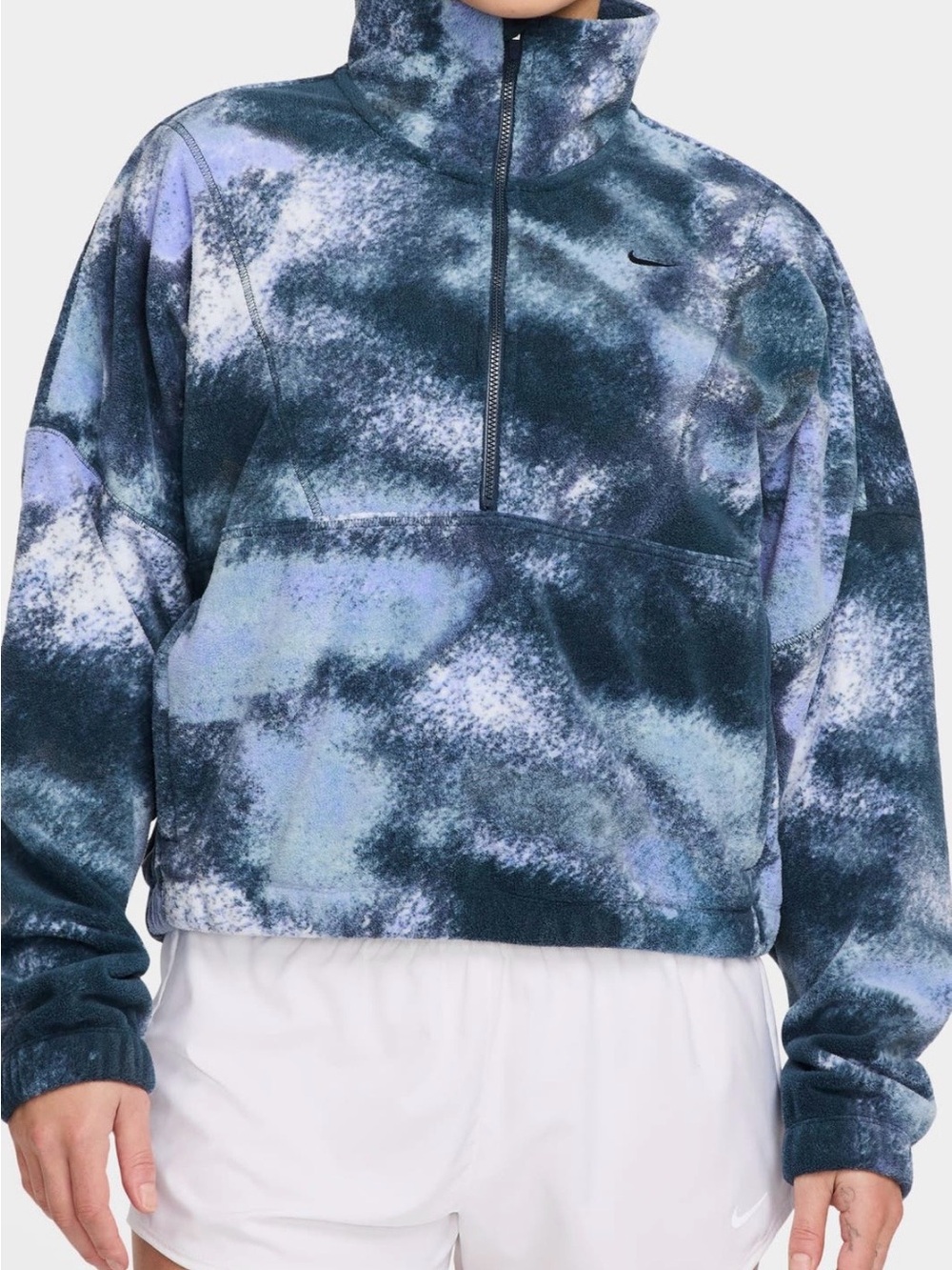 Nike Blue and Navy Tie-Dye Cropped Half-Zip Fleece Pullover